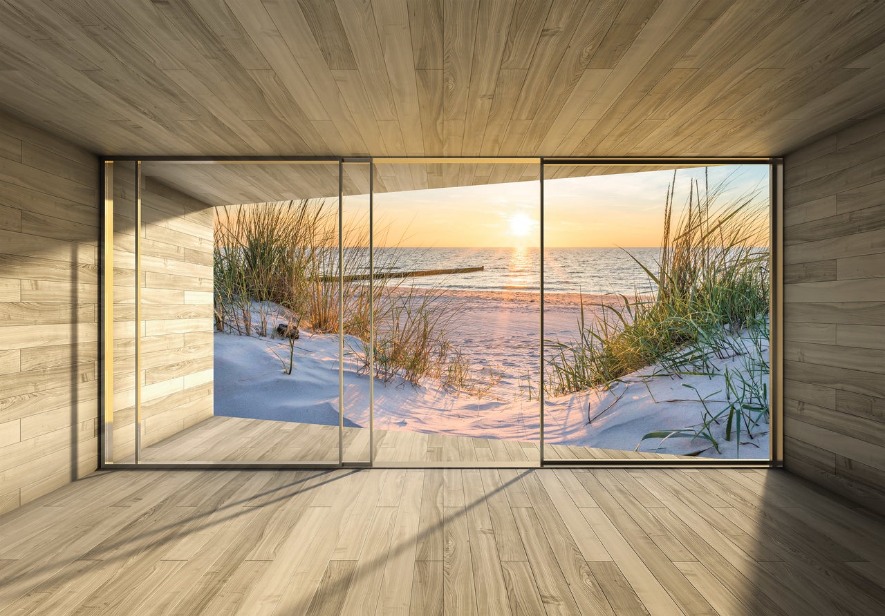 Papel pintado fotografia panorámica ventana playa mar natura ver 312x219 cm - incluye cola - moderno salon dormitorio papel no tejido
