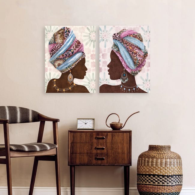 By Sigris - Cuadro Mujer Africana 2 Unidades Marrón de Pintura, Cuadro  Cuadros Decoracion Salon Cuadros Para Dormitorios Modernos 80x4x60cm