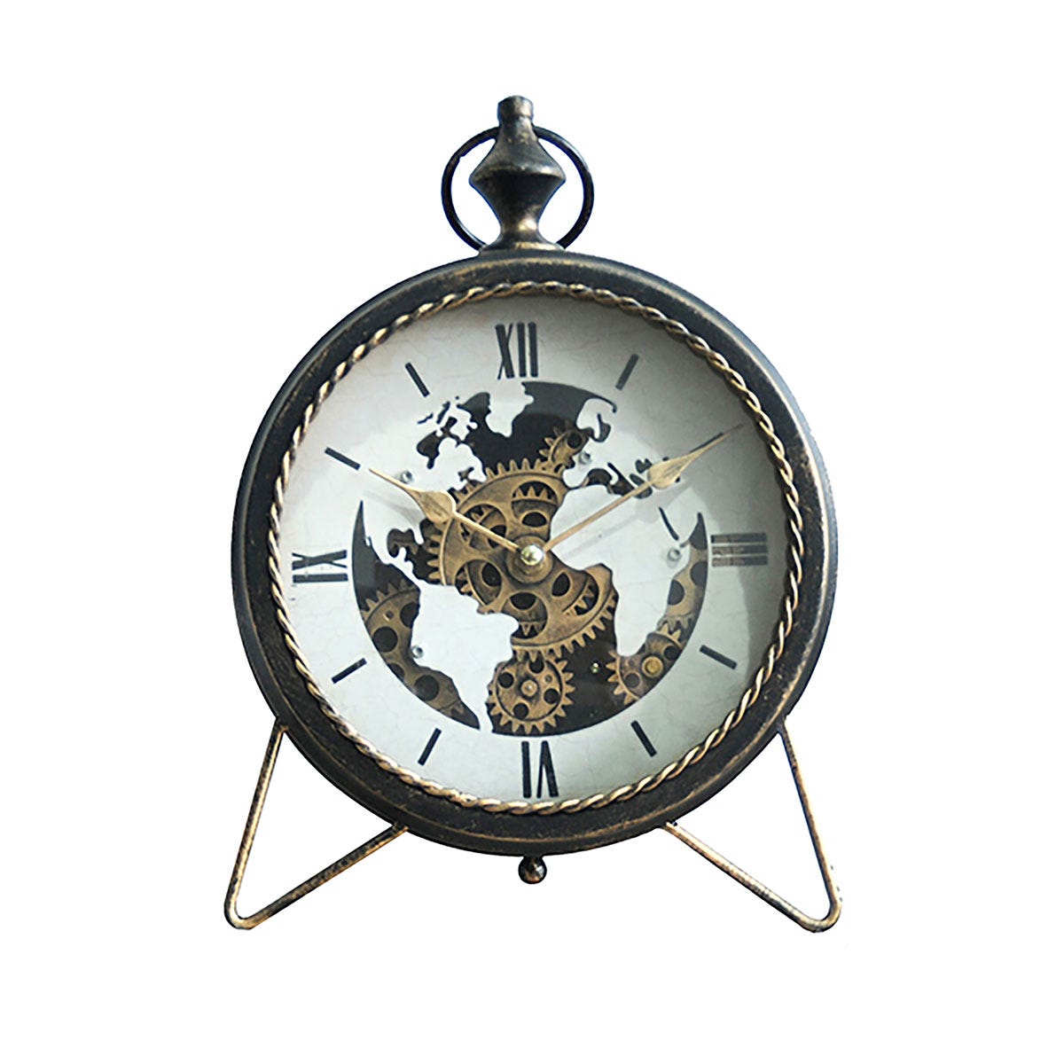 By Sigris - Reloj con mecanismo Negro de Metal Y Cristal, Reloj Sobremesa  Reloj Sobremesa Vintage Relojes Decorativos De Mesa 30x8x24cm