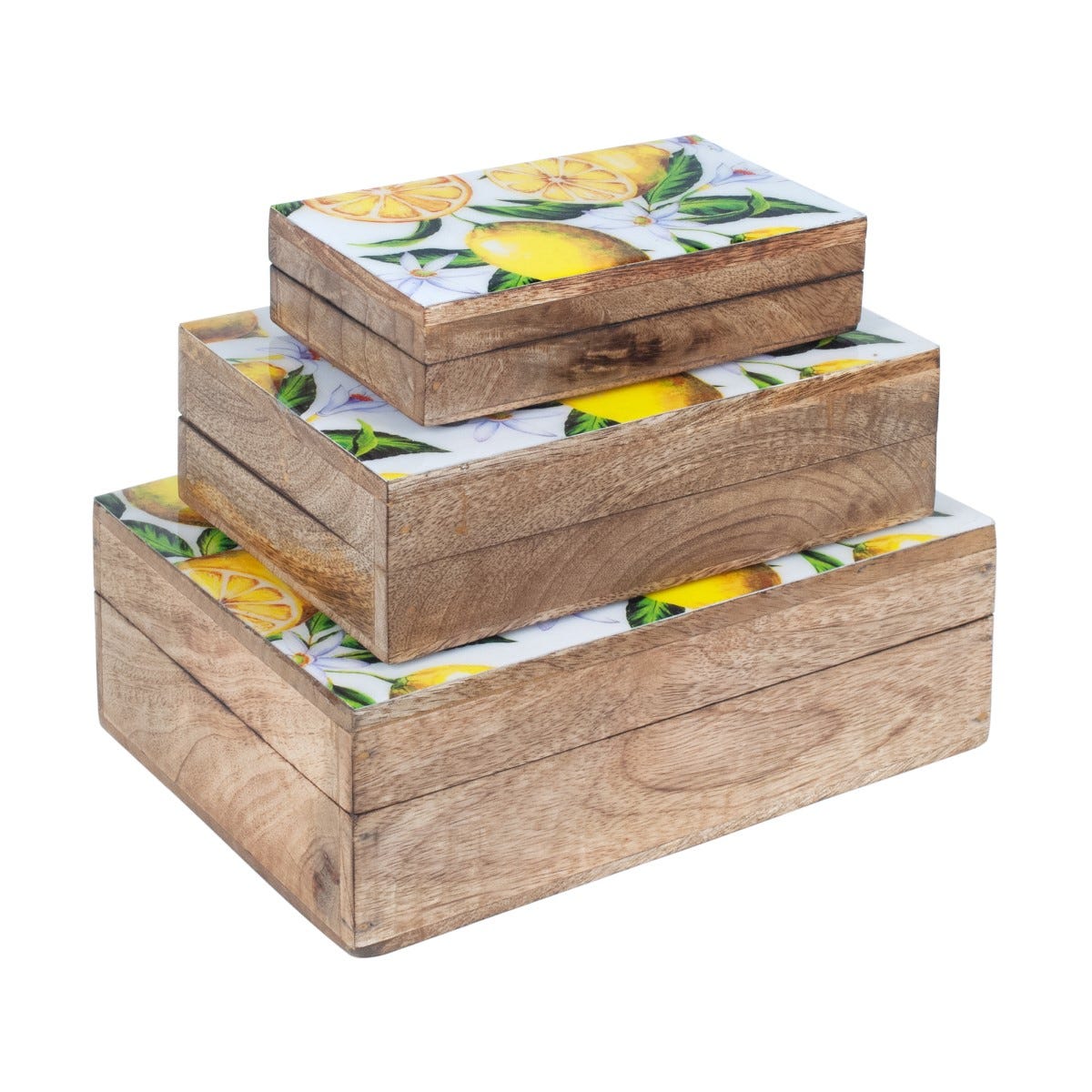 By Sigris - Caja Madera Decorativa, Cajitas de Madera - Set de 3 Cajas  Diferentes Tamaños, Diseño: Limones Decor And Go