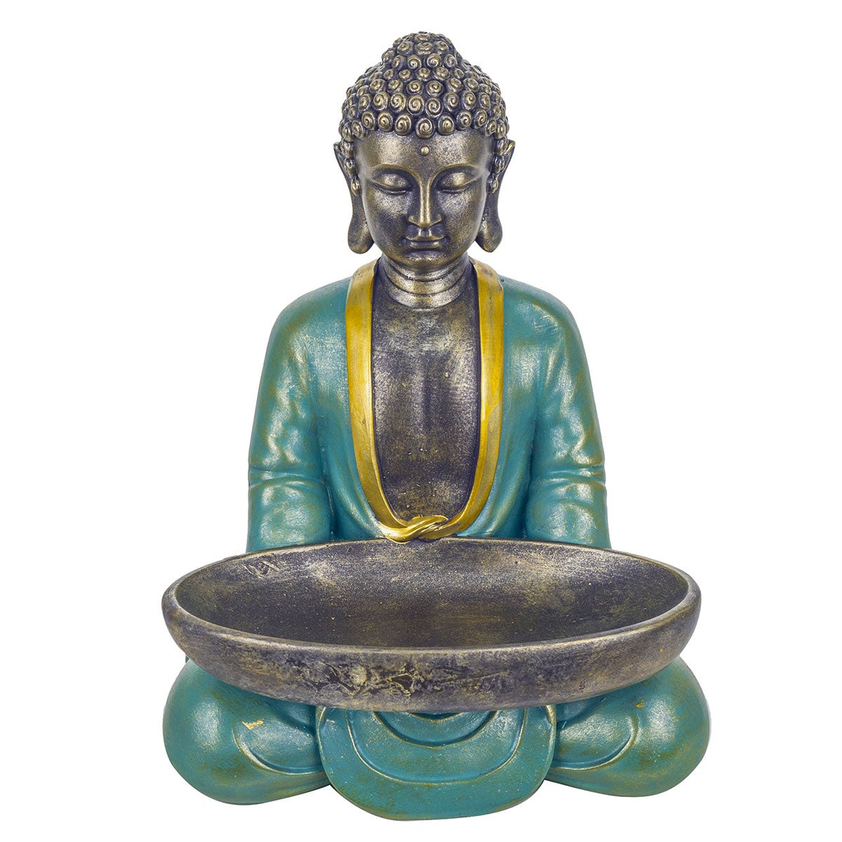 Signes Grimalt By SIGRIS - Figura monje no ve-oye-habla Verde de Resina, Figura de Buda Figuras Decorativas Decoracion Salon 17x10x6cm