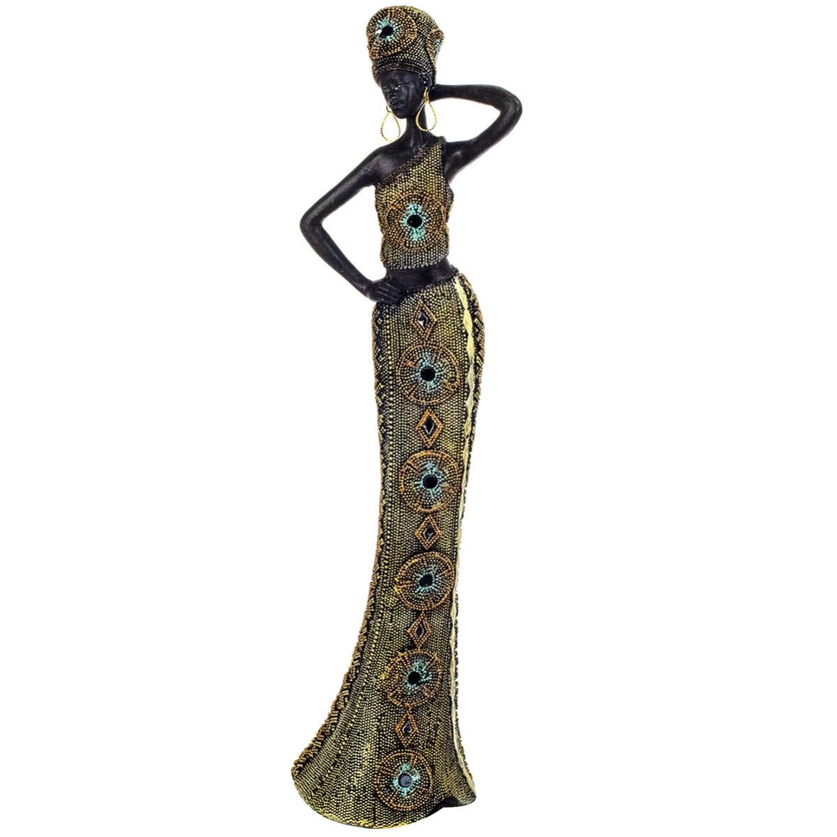 Busto Donna Africana In Resina SIGNES GRIMALT | Scultura Decorativa 33 Cm, Bronzo, Con Turbante E Gioielli
