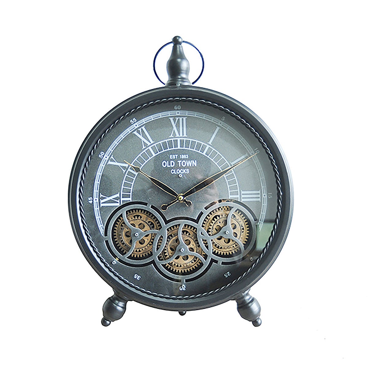 By Sigris - Reloj con mecanismo Negro de Metal Y Cristal, Reloj Sobremesa  Reloj Sobremesa Vintage Relojes Decorativos De Mesa 45x9x36cm