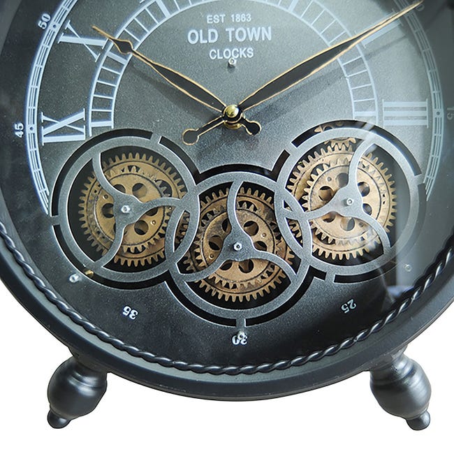 By Sigris - Reloj con mecanismo Negro de Metal Y Cristal, Reloj Sobremesa  Reloj Sobremesa Vintage Relojes Decorativos De Mesa 45x9x36cm