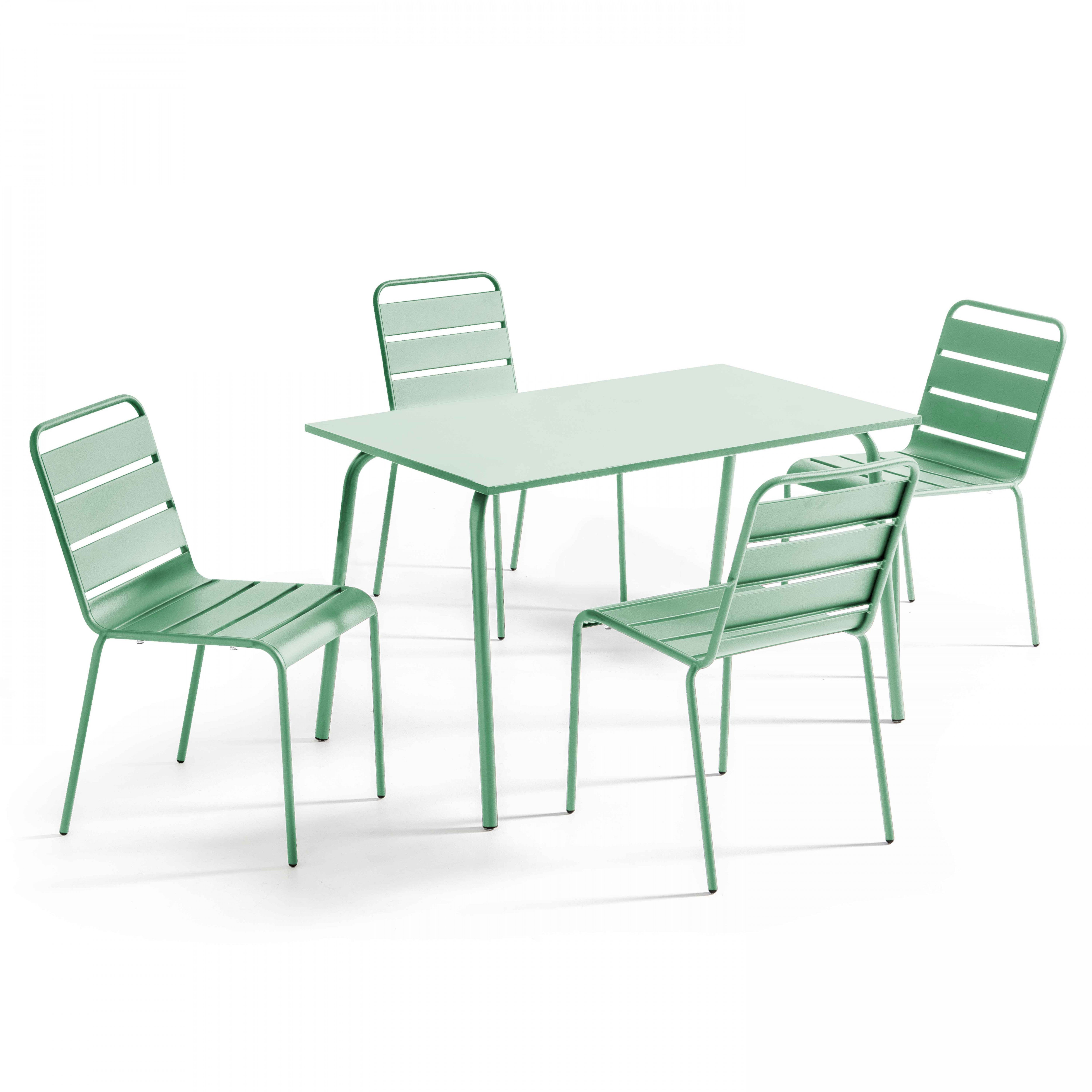 Tavolo da giardino in metallo e 4 sedie verde salvia