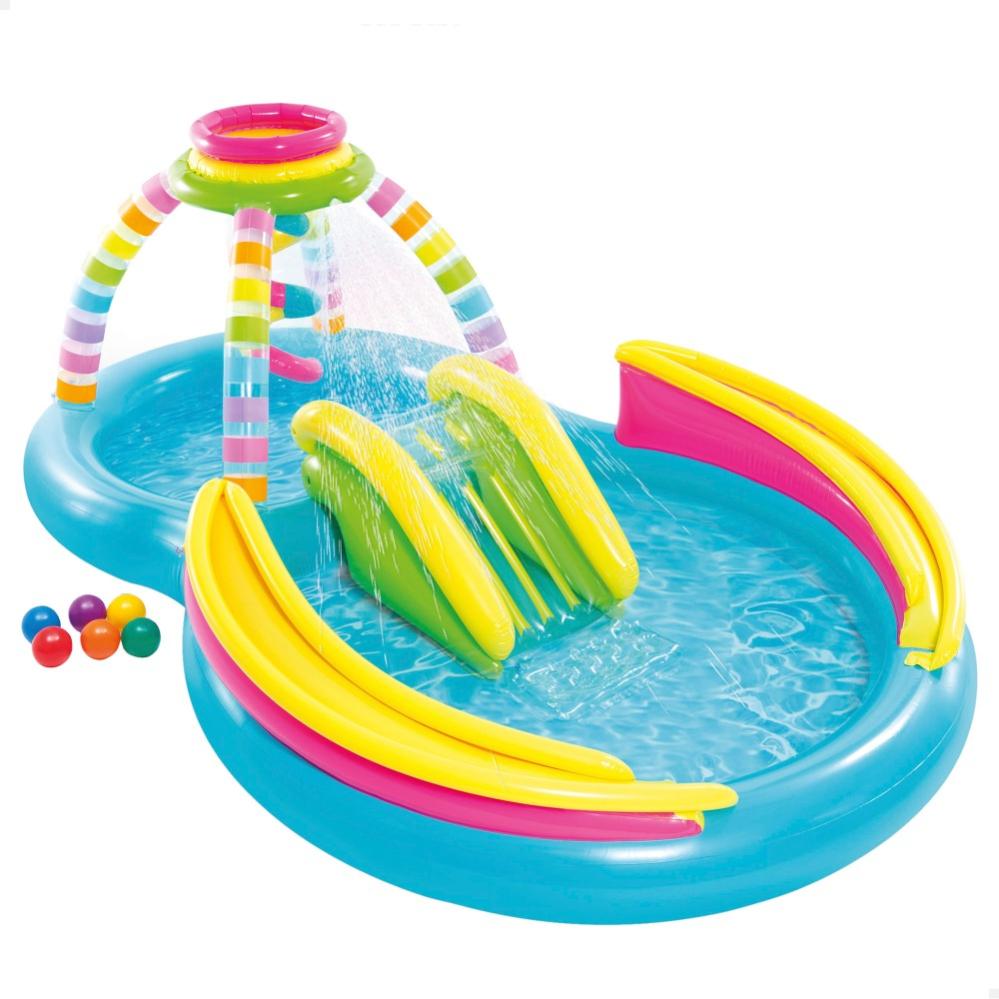 Centro De Juegos Hinchable Agua 2 En 1 Multicolor C/Tobogán, Difusor Y Juego Bolas Intex
