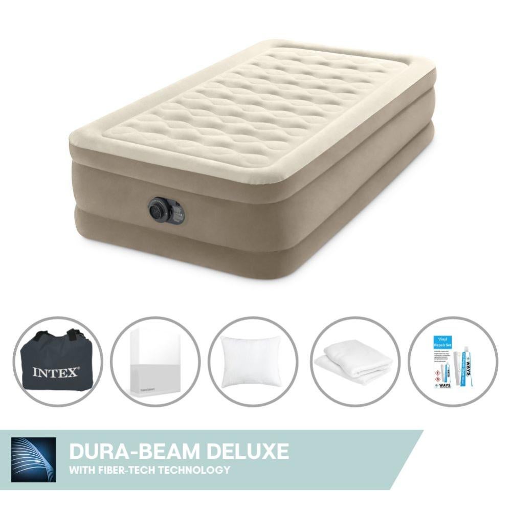Matelas Gonflable Intex FiberTech Beige 99 X 191 X 25 Cm - Lit D'Appoint Confortable Pour Maison Et Camping