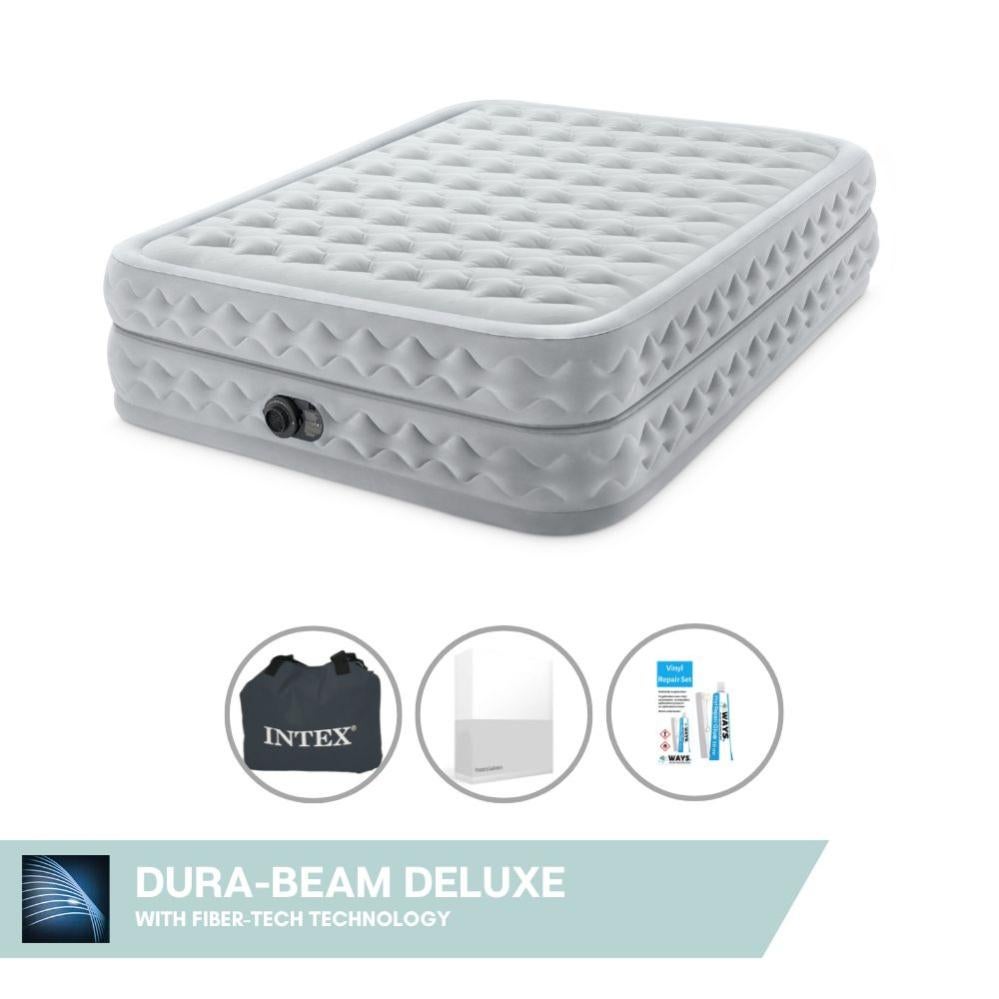 Matelas Gonflable 2 Places Suliko - 203x152cm Avec Pompe Intégrée - Confortable Pour Camping Et Invités