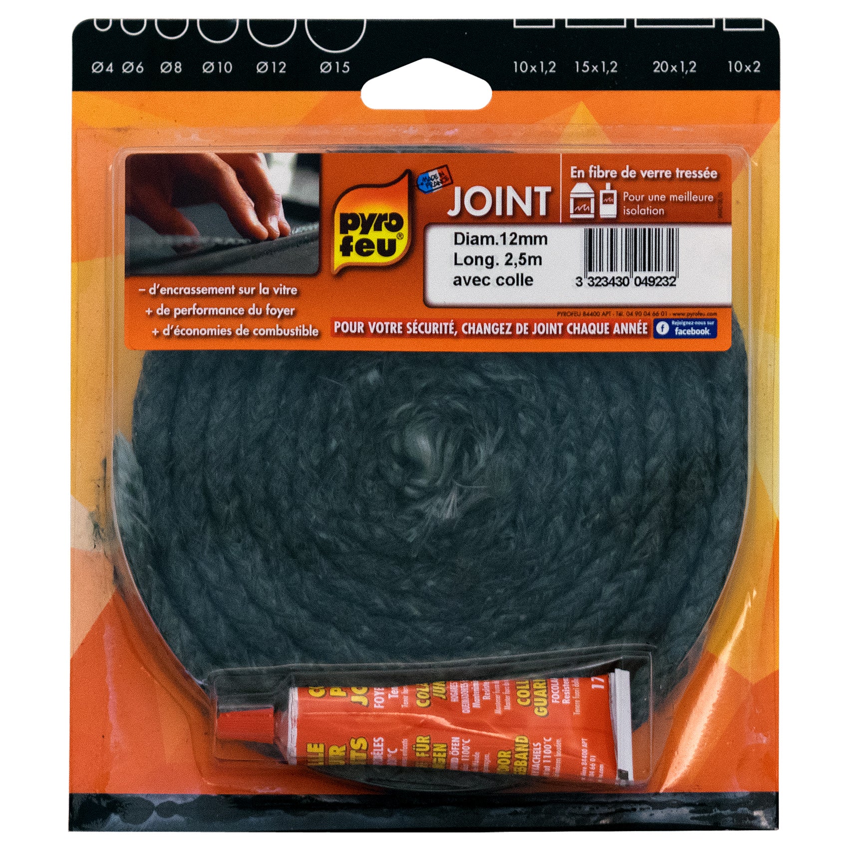 Kit joint rond tresse 12 mm pour poêle ou cheminée - Accessoires
