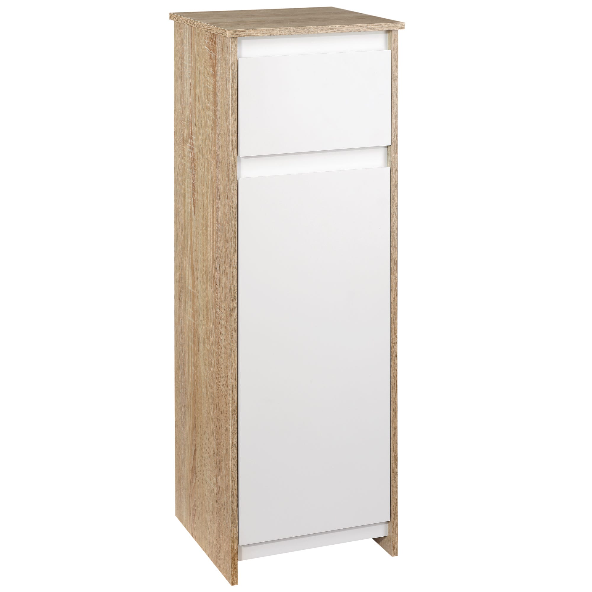 28€ sur Meuble colonne rangement de salle de bain sur pied porte 2 étagères  3 niches aspect bois clair blanc - Achat & prix