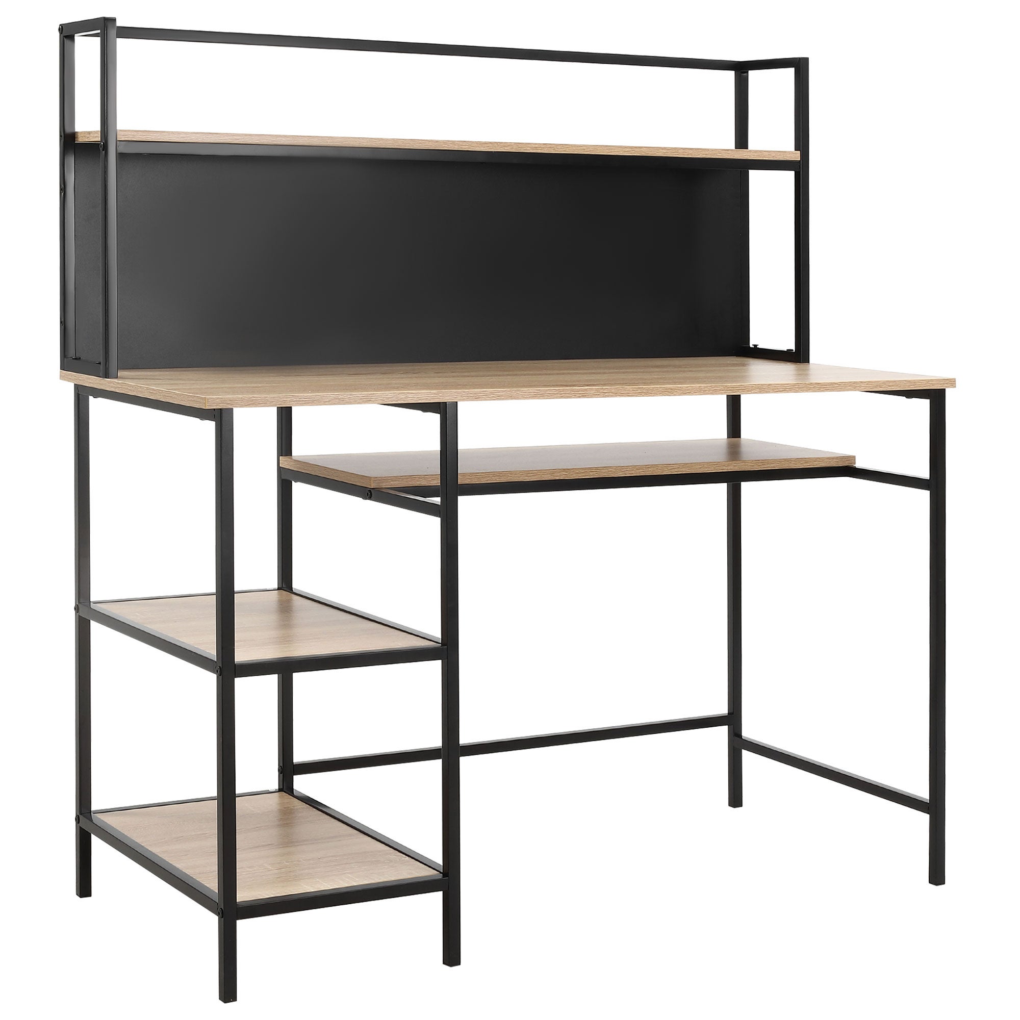 Homemania - HOMEMANIA Bureau Tuna - avec armoire intégrée, étagère, portes,  porte-stylos - pour bureau, studio, chambre - Chêne, Blanc, Noir en Bois,  Métal, 100 x 60 x 140 cm - Bureaux - Rue du Commerce