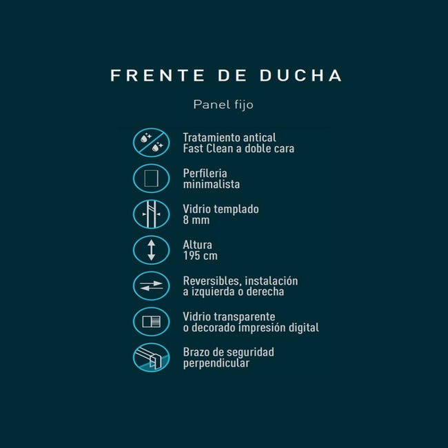 Panel de Ducha Fijo Walk In, 100 cm, Vidrio 8mm Transparente Antical, 195cm Altura, Perfil Blanco