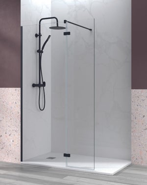 Mampara de ducha frontal con hoja fija y puerta abatible en acabado color  negro Giro Kassandra