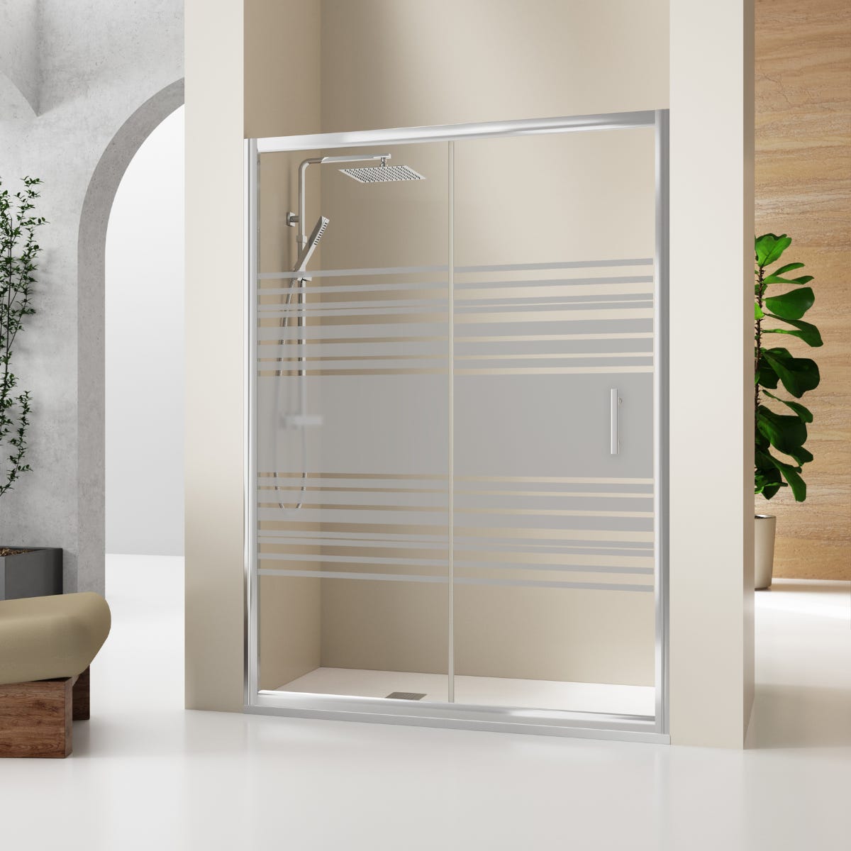 Mampara de ducha Frontal 1 fijo + 1 puerta corredera. Transparente