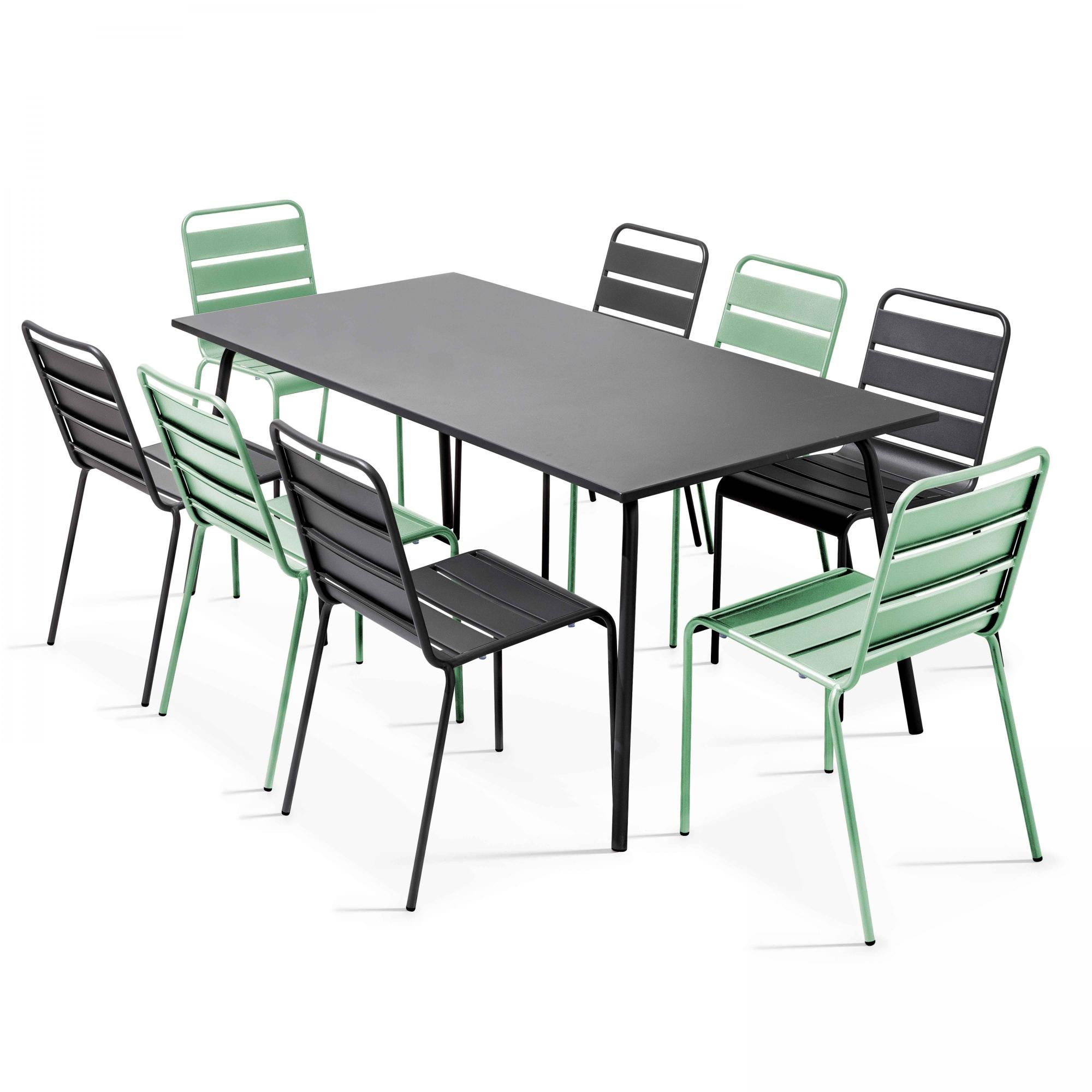 Ensemble Jardin 8 Places Oviala | Table 180x90cm + 8 Chaises | Métal Vert Cactus | Anti-Rouille
