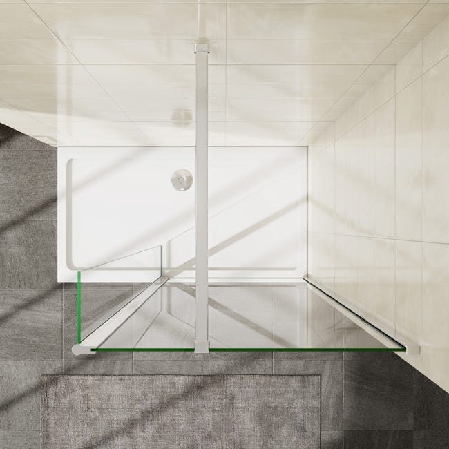 AICA Walkin Mampara Panel de ducha 2 hojas con Bisagra Panel fijo+giratorio  Vidrio Antical 8mm con Barra Fija 90cm Perfil Cromado ([78-80]+40)x200cm