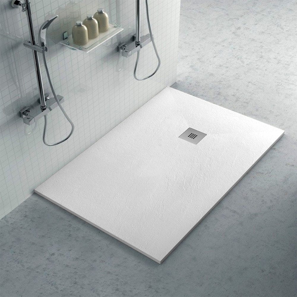 Piatto doccia filo pavimento Karen 100x120 in resina bianco pietra
