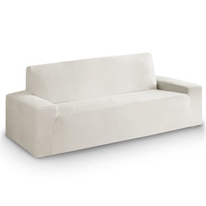 Funda cubre sofá 3 plazas lazos protector liso 180-230 cm marfil