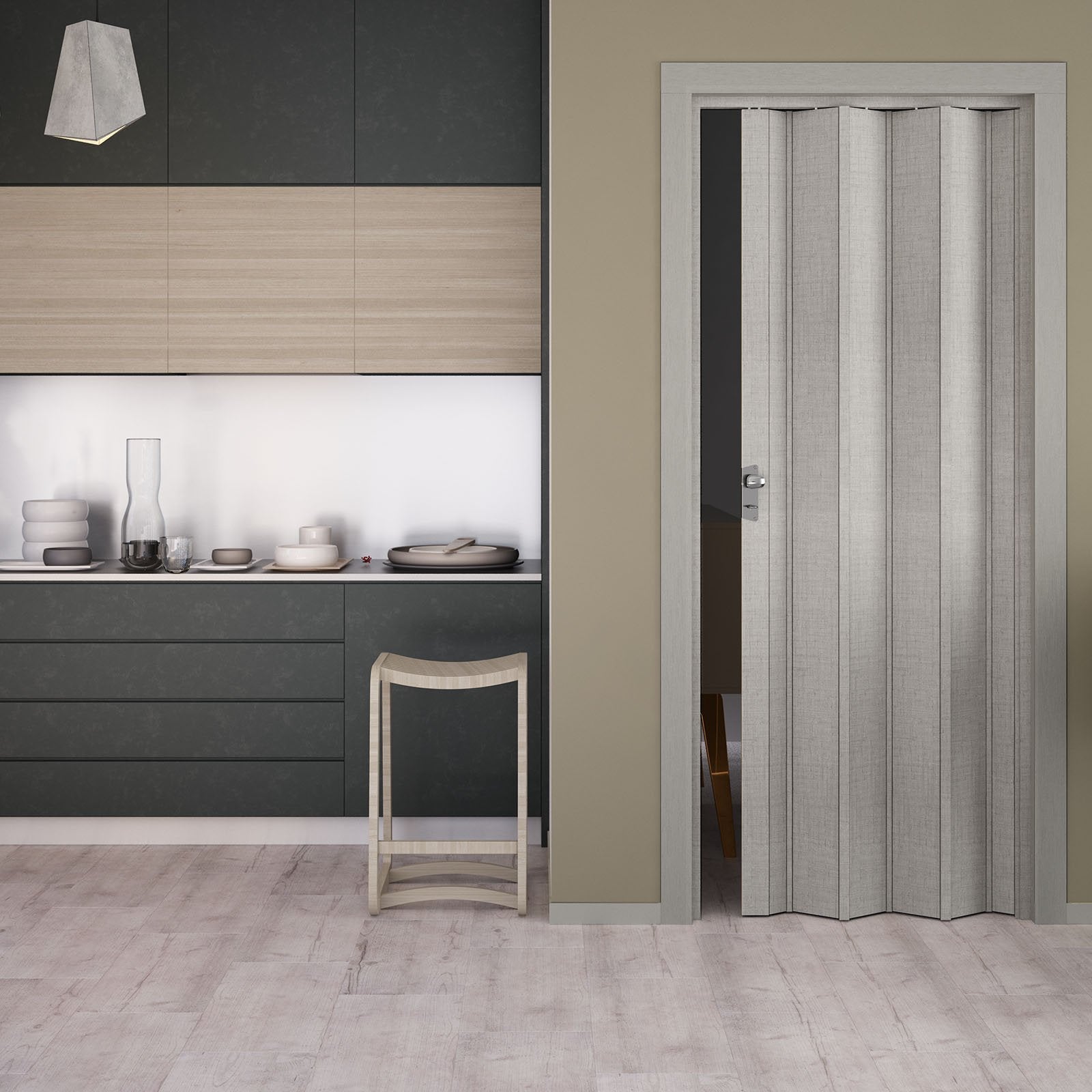 Porta a soffietto Maya da Interno 83 x h 214 cm in PVC Made in Italy /  Tessuto Grigio