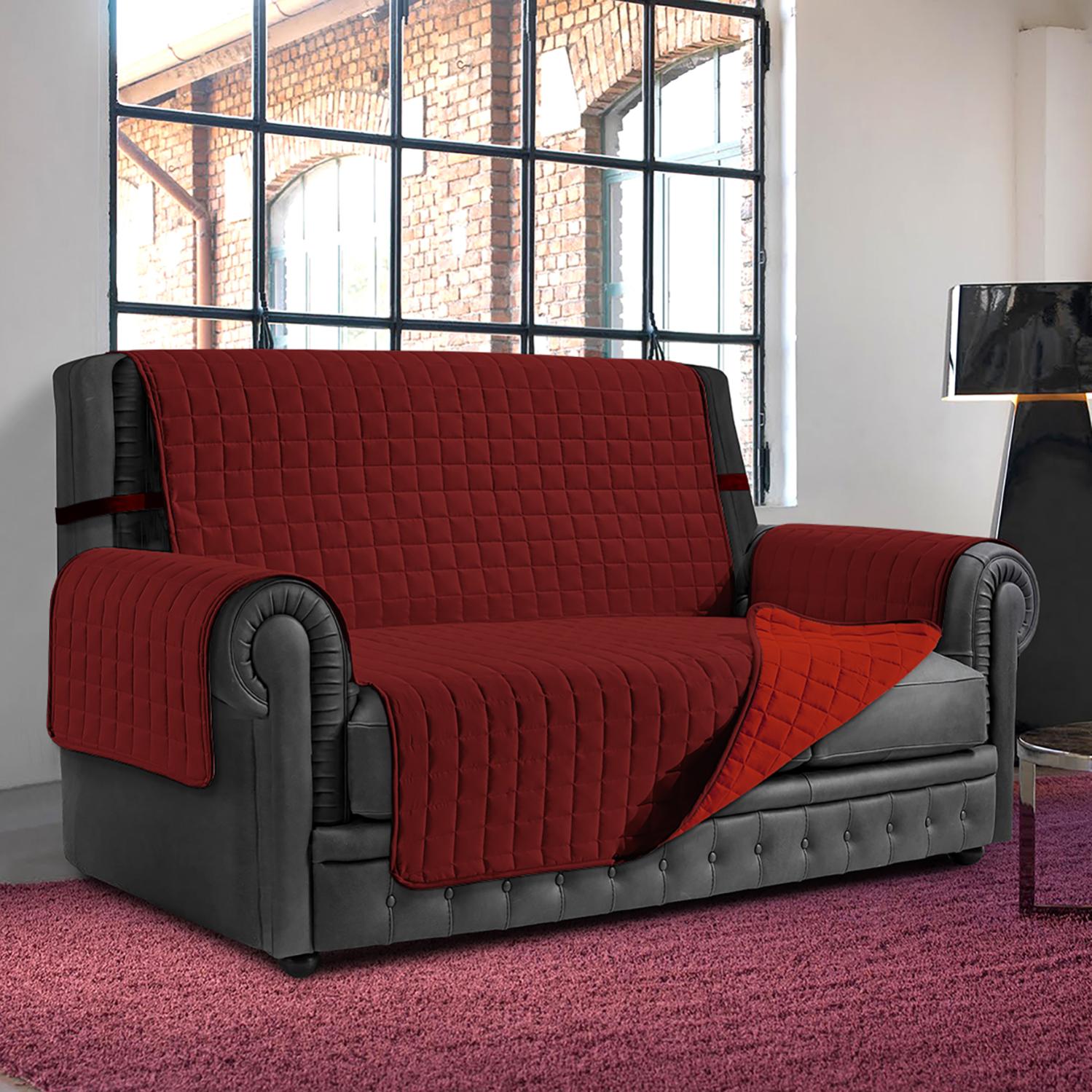 Copridivano Trapuntato Double-face PET FRIENDLY: Bordeaux/rosso, Per 2 Posti (110 Cm), Lavabile E Antigraffio