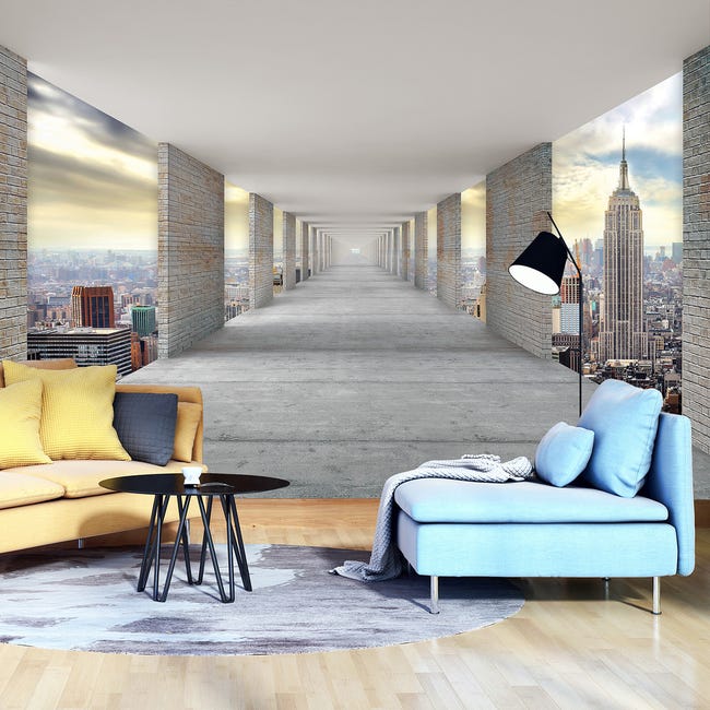 Papel Pintado Fotografia Panorámica Efecto 3D New York Ciudad Túnel 416x254  cm - Incluye Cola - Moderno Salon Dormitorio Papel No Tejido