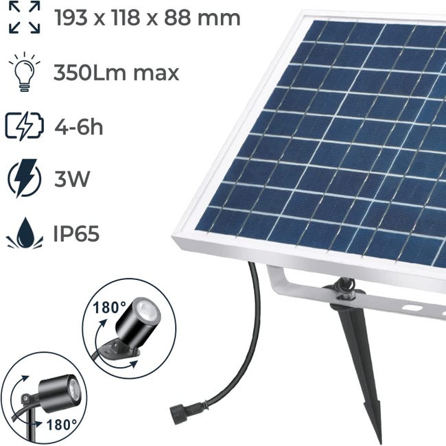 TIENDA EURASIA - Kit Luces Led Solares para Exterior, Panel 10W y 3 Focos  Led, Ideal para Jardin, Impermeables IP66, 3000K