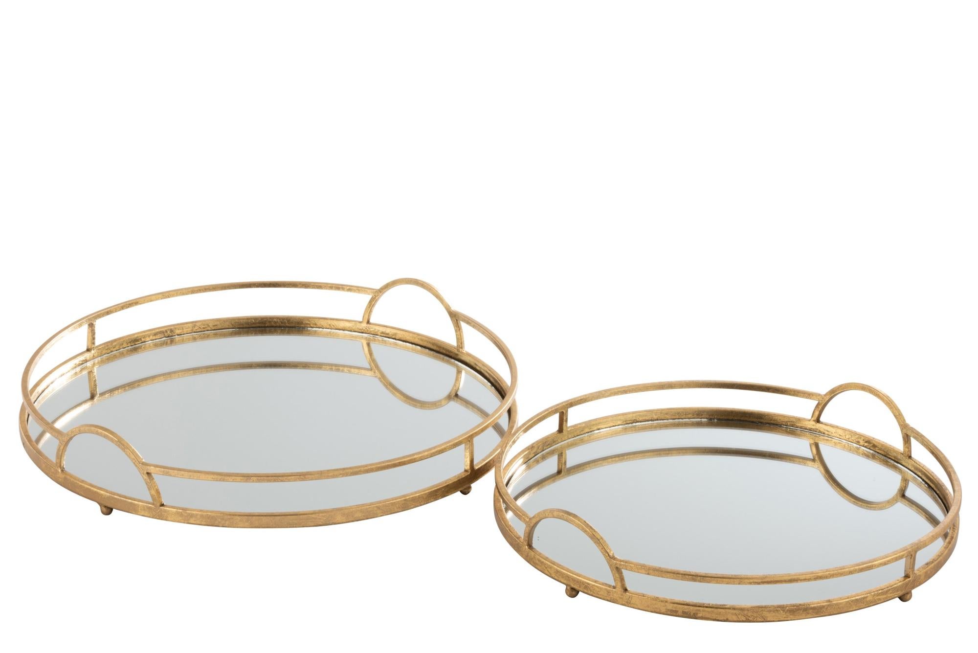 Plateau Rond Miroir Métal 23 Cm – Art Déco Vintage – Doré – Années 1920-1949