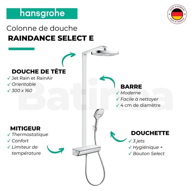 Hansgrohe Douchette Raindance Select E 150 3 Jets Chromé Pommeau