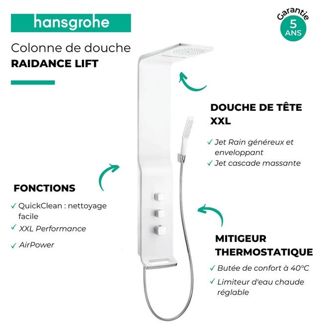 Colonne de douche HANSGROHE – Duschpaneel Raindance lift - Pompac