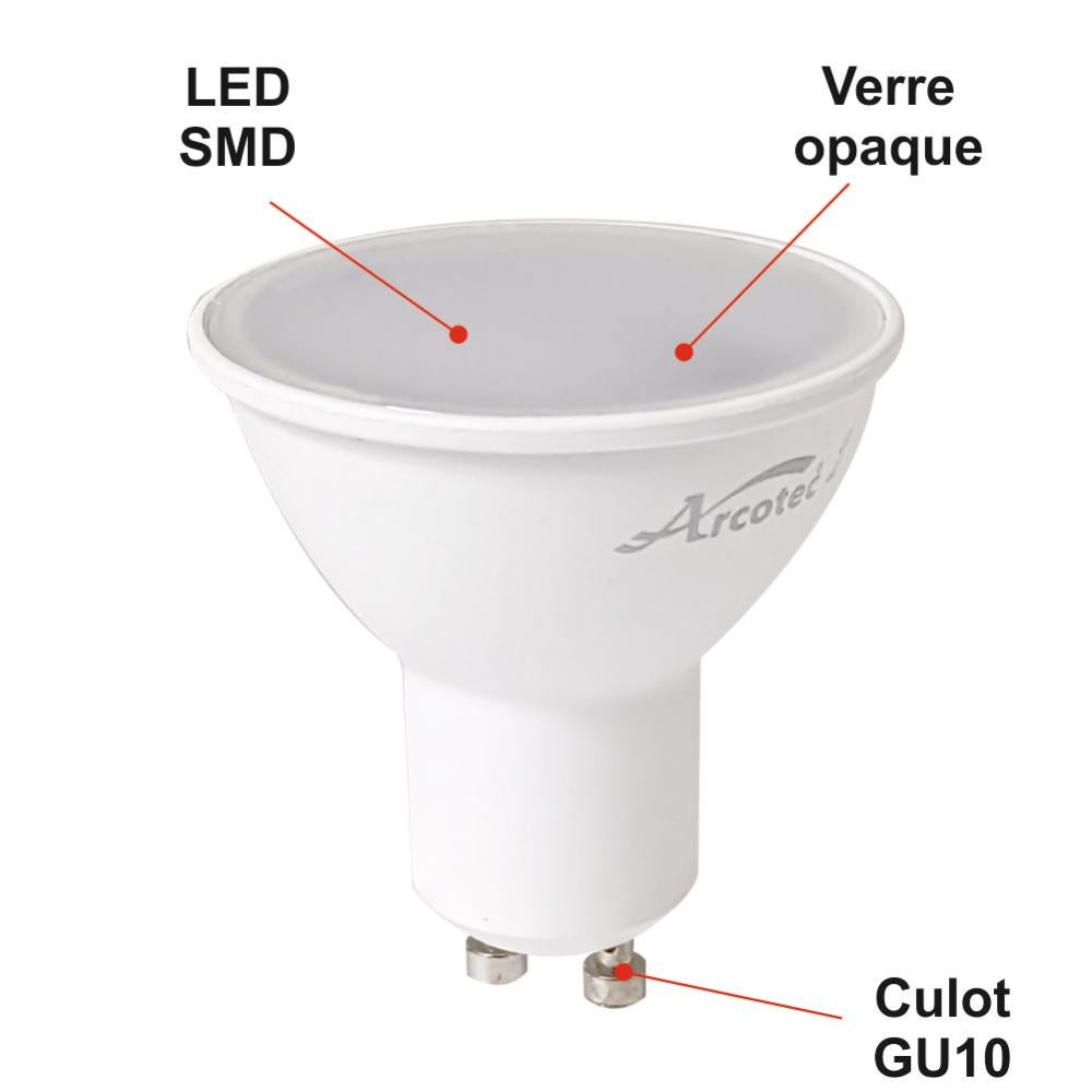 Lot de 10 ampoules LED GU10 4,9W - 120° - 400Lm 6400K - garantie 2 ans - 2