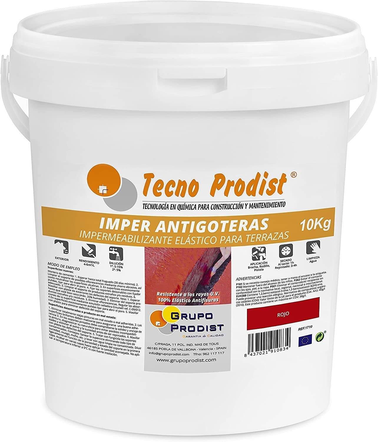 IMPER ANTIGOTERAS de Tecno Prodist - (1 Kg) ROJO Pintura Impermeabilizante  elástica para Terrazas (A Rodillo o brocha)