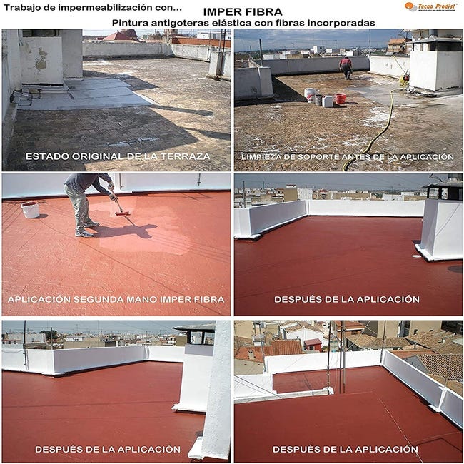 IMPER FIBRA de Tecno Prodist - Pintura Terrazas Impermeabilizante y  elástica con Fibras Incorporadas - Gran cubrición - Rojo - 10 Kg