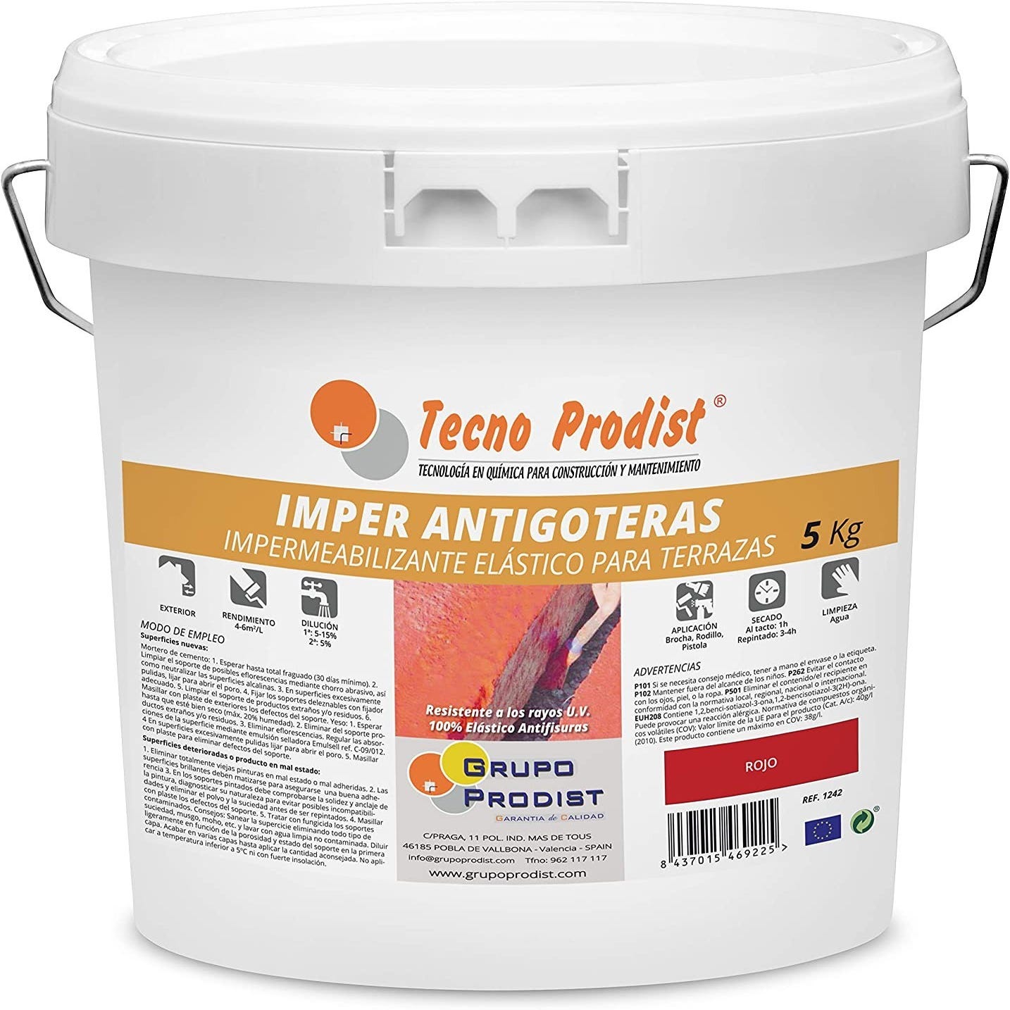 IMPER ANTIGOTERAS de Tecno Prodist - Impermeabilizante elástico para  terrazas - caucho - impermeabilización y rehabilitación - Rojo - 5 Kg