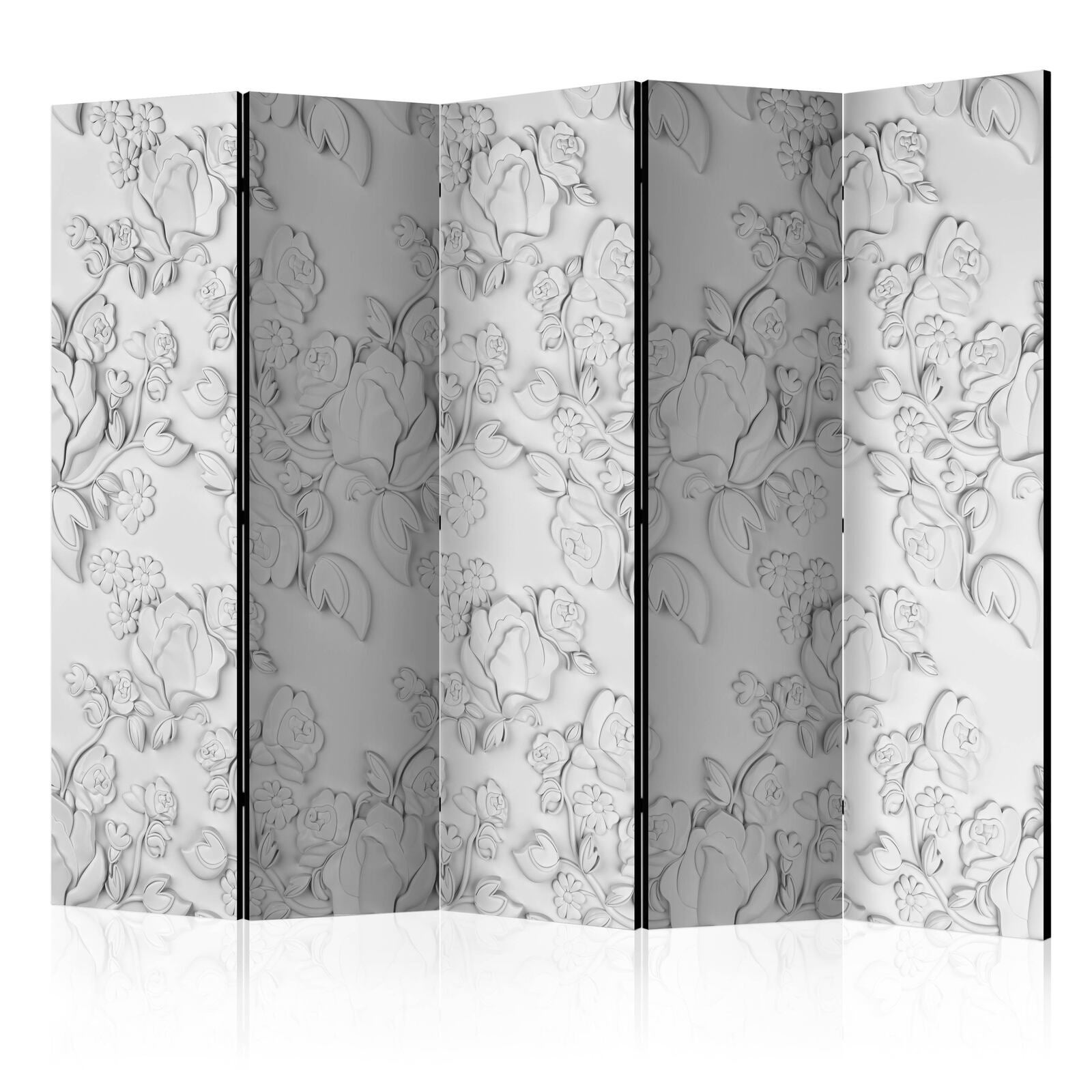 Paravent 5 Panneaux Élégant Motif Floral En Relief Blanc Leroy Merlin