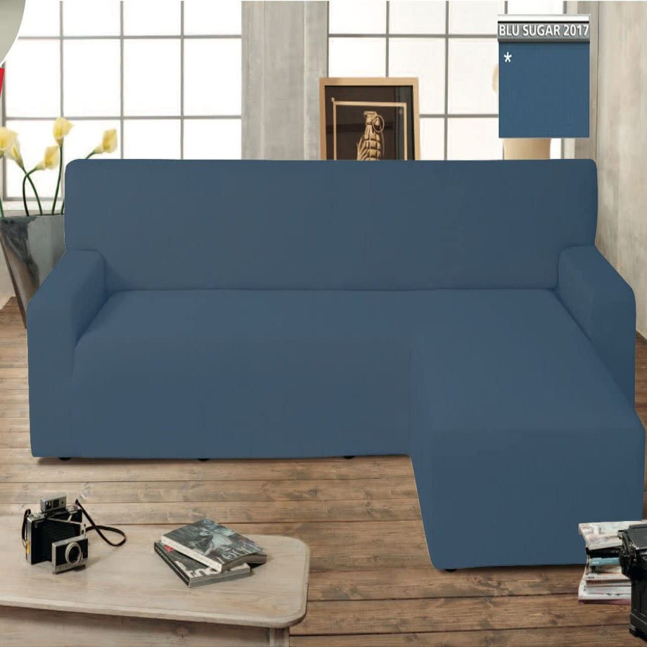 Copridivano Universale Chaise-Longue per divani con isola a destra colore  blu