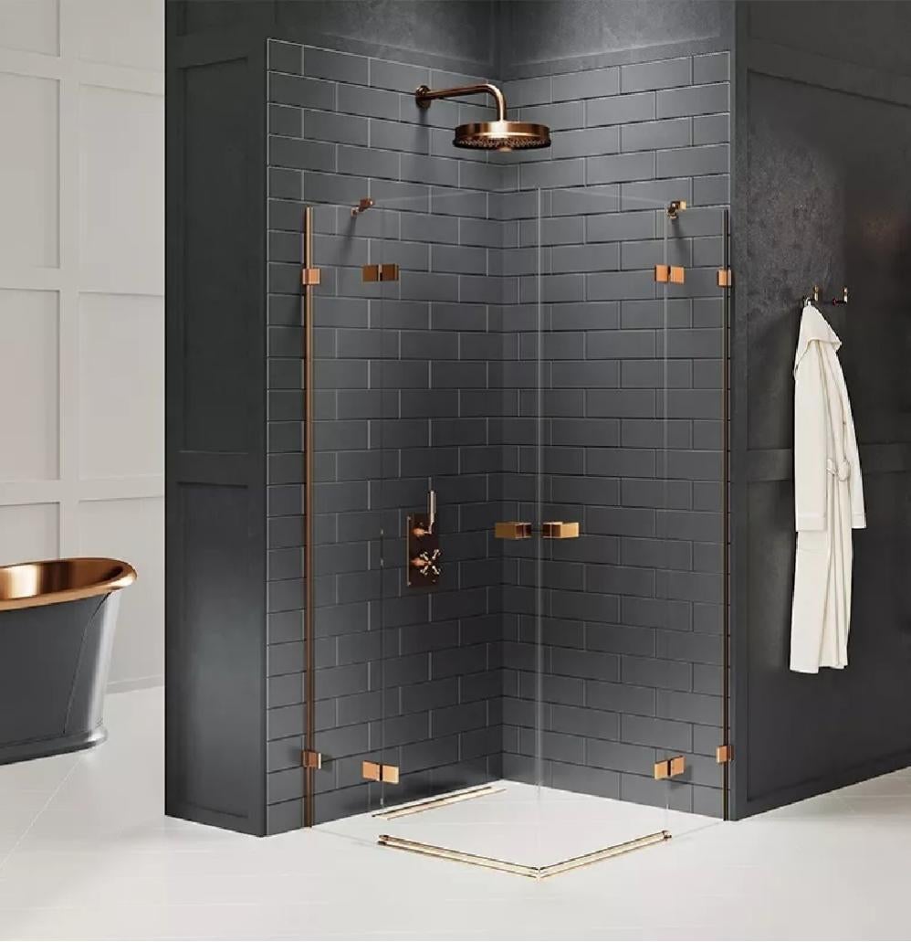 Cabine de douche 120x80cm 2 portes pivotantes,TAHITI COPPER BRUSHED