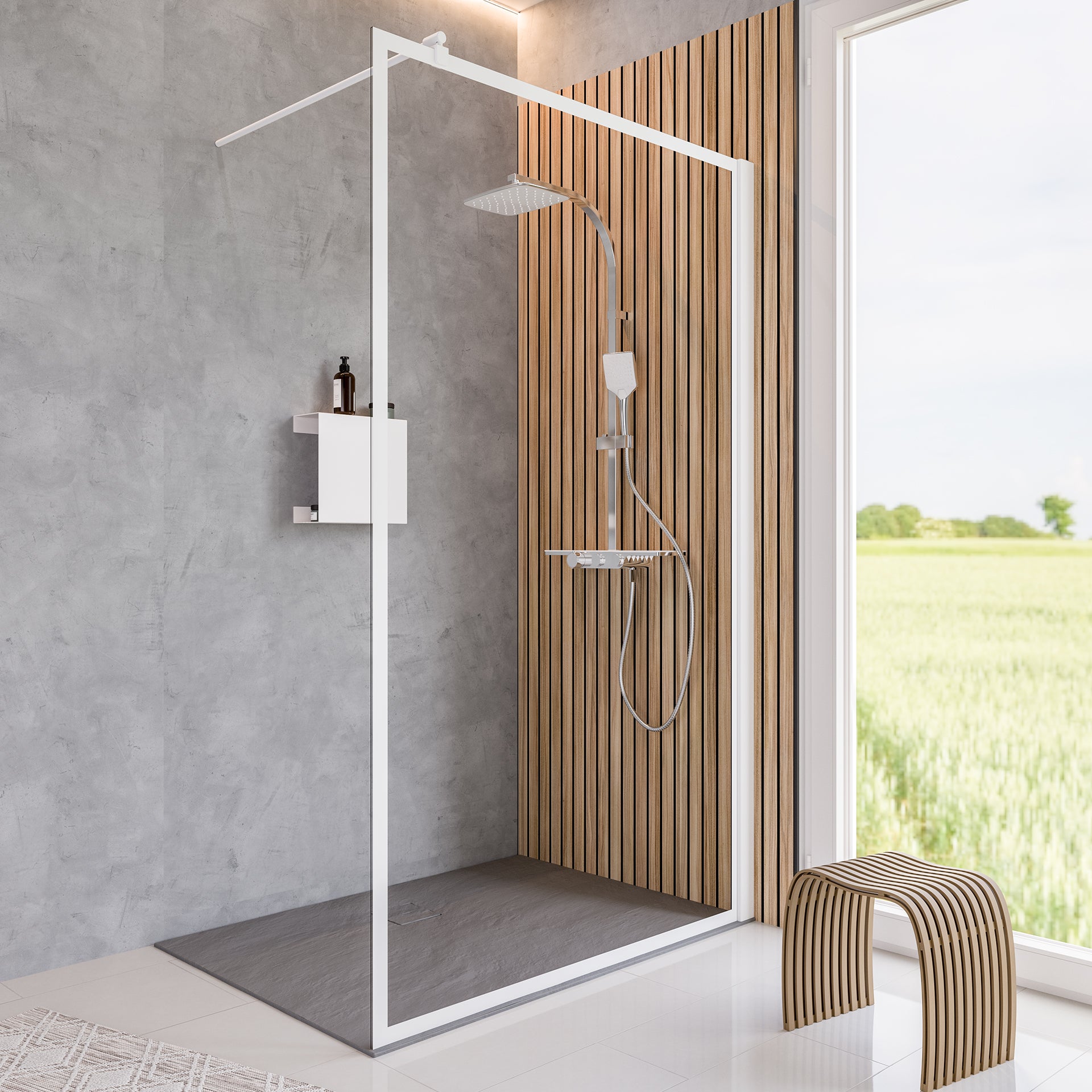 Receveur de douche avec Cadre 80x120 cm Blanc + Paroi de douche Walk-in 90  cm