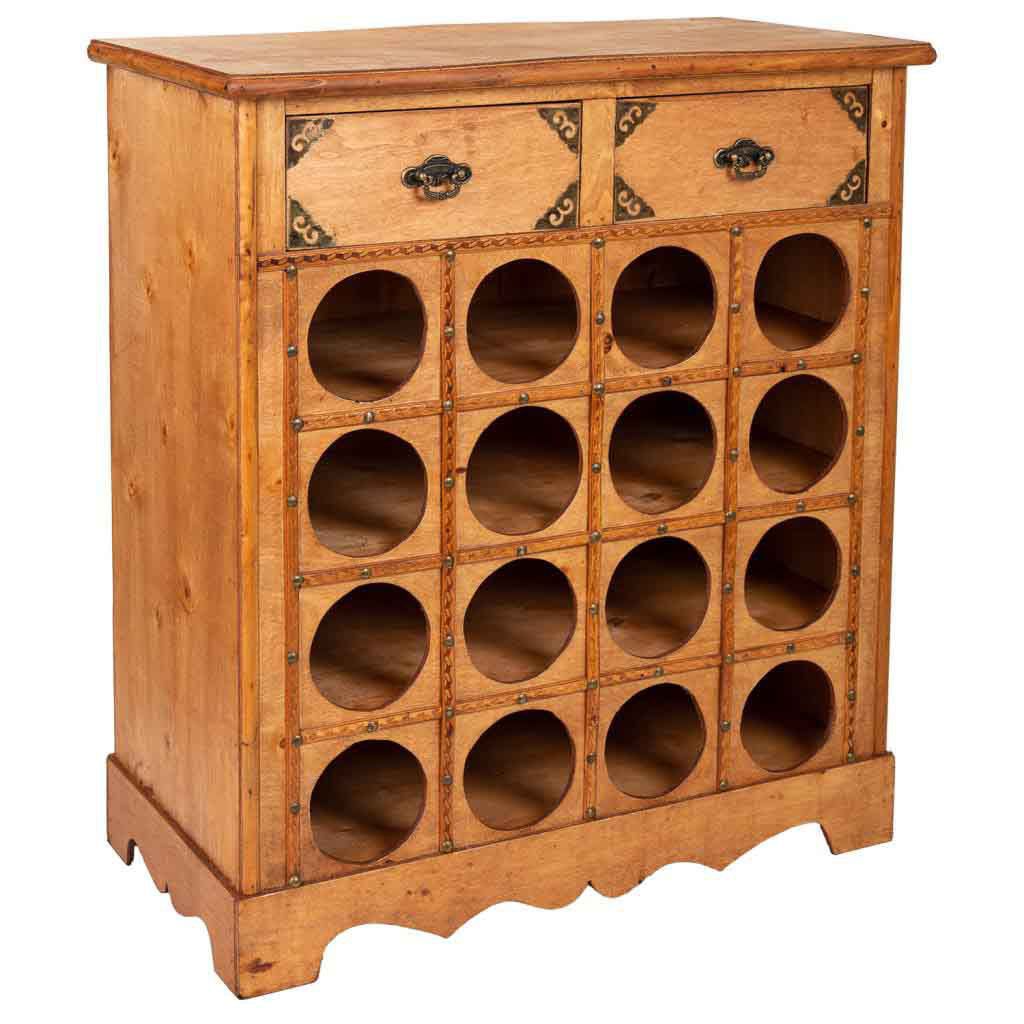 Botellero-mueble madera/rattan 2+1 cajón 54x31x93cm