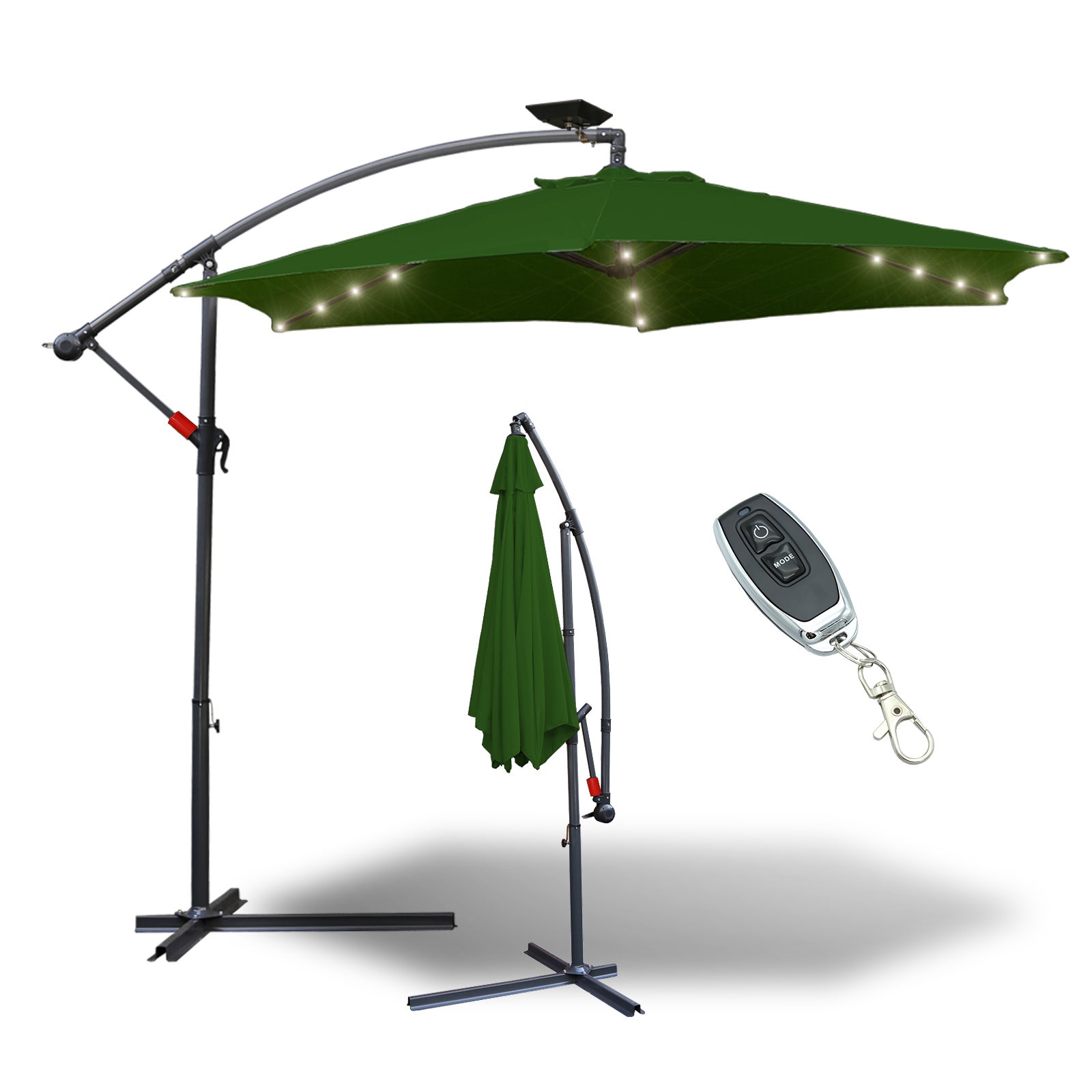 Parasol 3 5M parasol jardin parasol deporté parasol de balcon avec éclairage LED vert Leroy