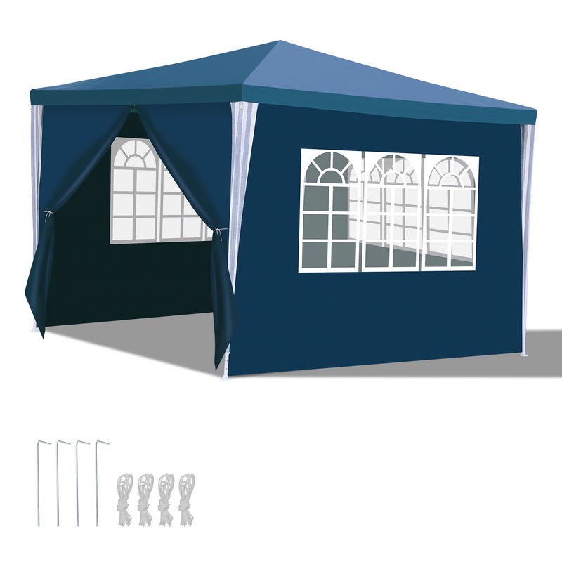 Tente Pavillon Tente de réception Construction en acier Résistant à la  corrosion 3x3m Bleu