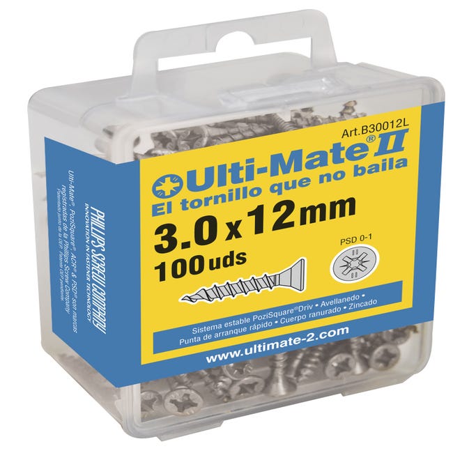 Caja DIY de 100 tornillos zincados para madera (3,0x20 mm) Ulti-Mate II  B30020L