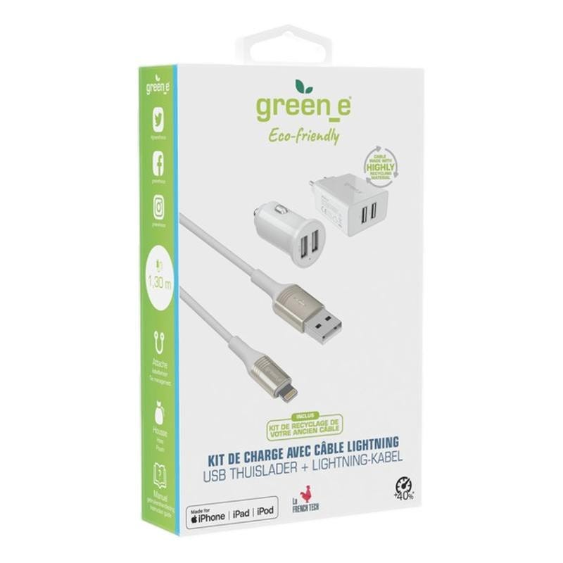 Chargeur mural + voiture + cable lightning 1.3 m GR3013