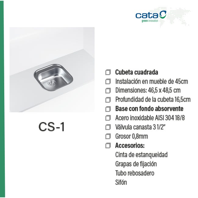 Cata Fregadero Cocina CS-1 50x45 cm Plateado