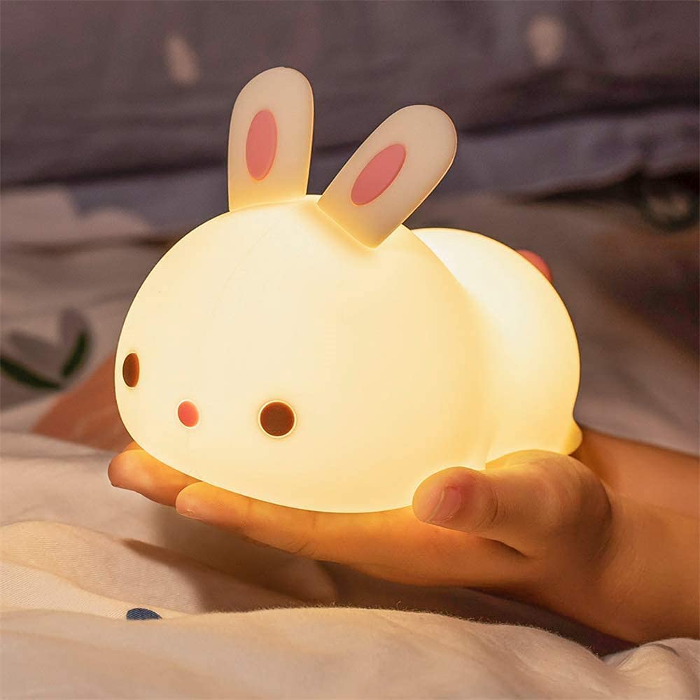Veilleuse LED lapin rechargeable - Lampe LED portable en silicone avec  variateur et changement de couleur - Veilleuse chambre enfant bébé