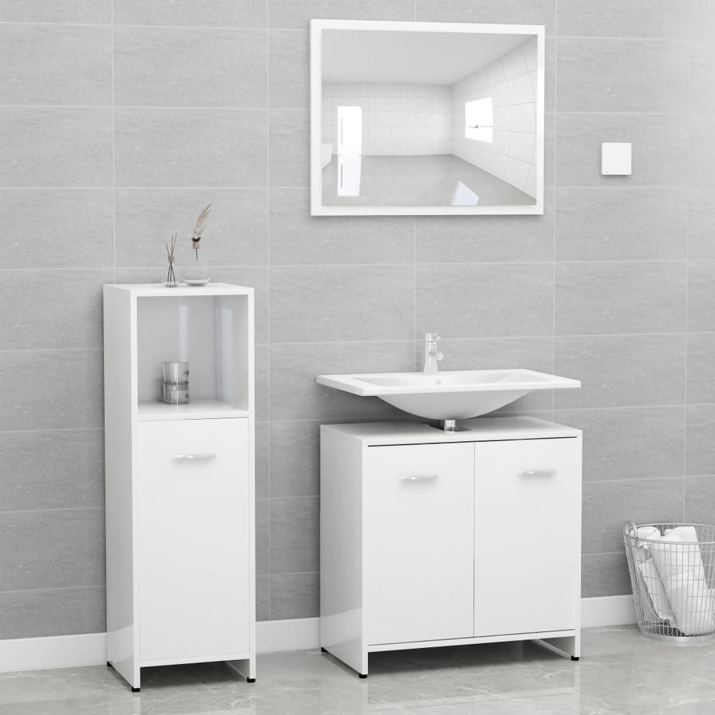 VidaXL Set Mobili da Bagno 3 pz Bianco Lucido in Truciolato