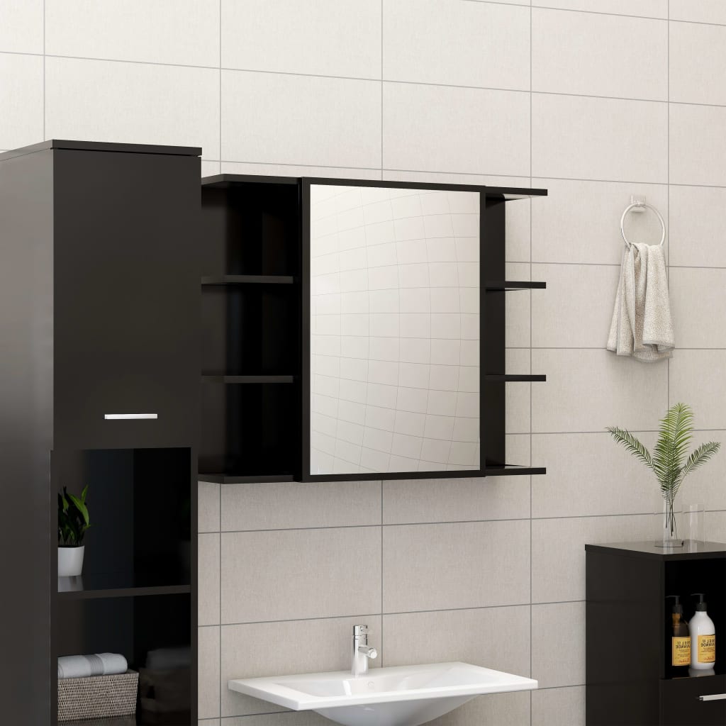 Miroir salle de bain 80 cm avec tablette métal noir style