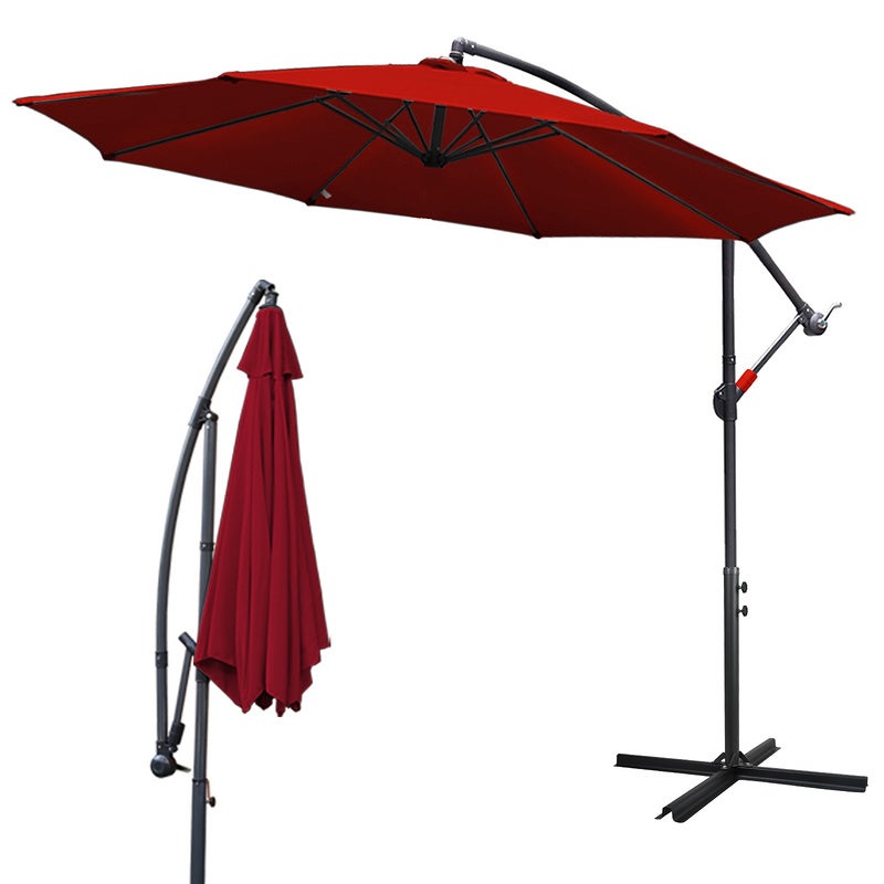 Parasol 300 Cm Rouge - Manivelle - Protection Uv Hydrofuge Pliable 