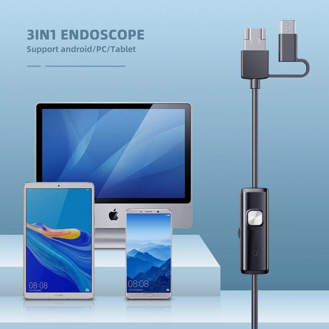 Endoscope 3 en 1 type-c Micro USB 5.5MM Android Mini caméra tuyau voiture  Inspection 6 LED étanche pour Smartphone PC