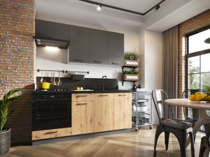 Darcia - cuisine complète d'angle + modulaire l 300 cm 9 pcs - plan de  travail inclus - ensemble armoires modernes cuisine - gris - Conforama