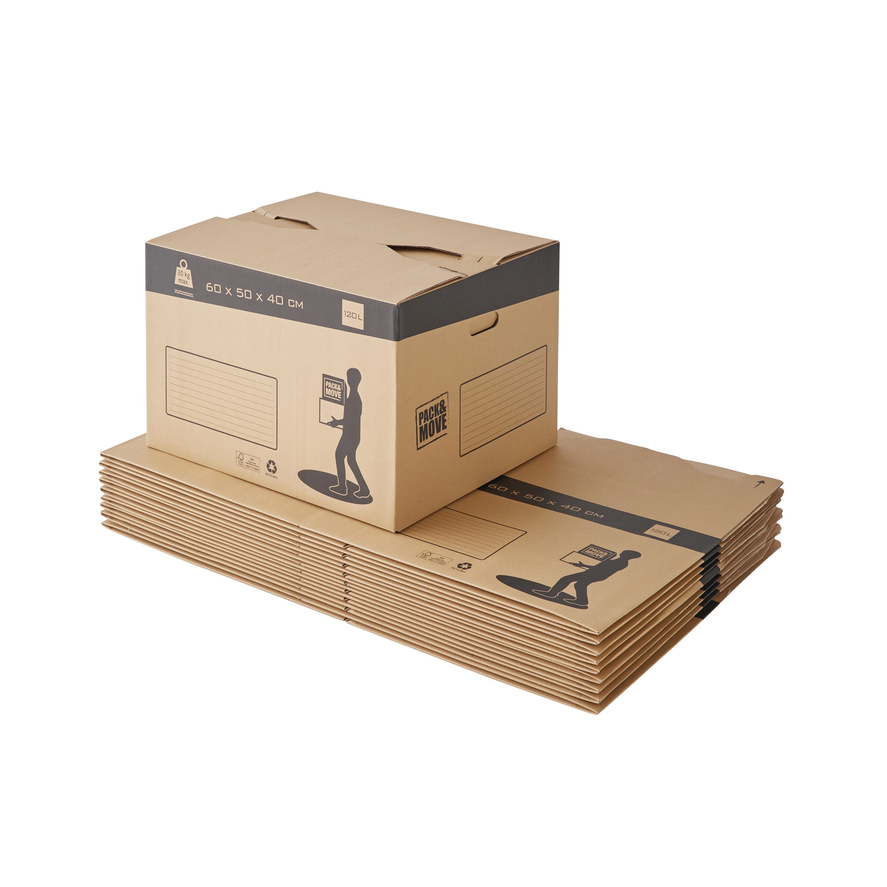 Set de 10 cajas de mudanza con fondo automático - 60x50x40cm - Made in  France - FSC certified 70% - Pack & Move